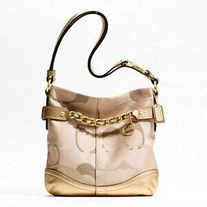 Coach Optic Gold Metallic Signature Chain with Gold Leather Trim Crossbody Bag